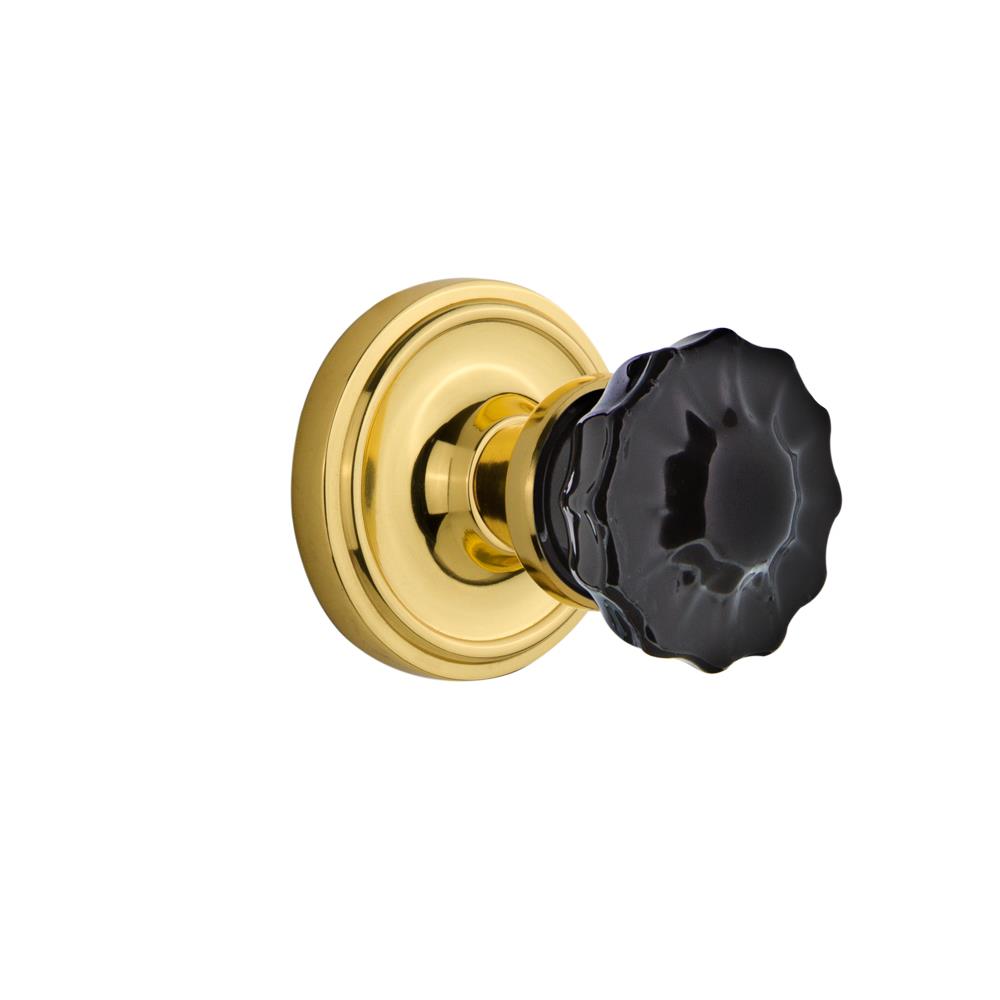 Nostalgic Warehouse CLACRB Colored Crystal Classic Rosette Single Dummy Crystal Black Glass Door Knob in Polished Brass